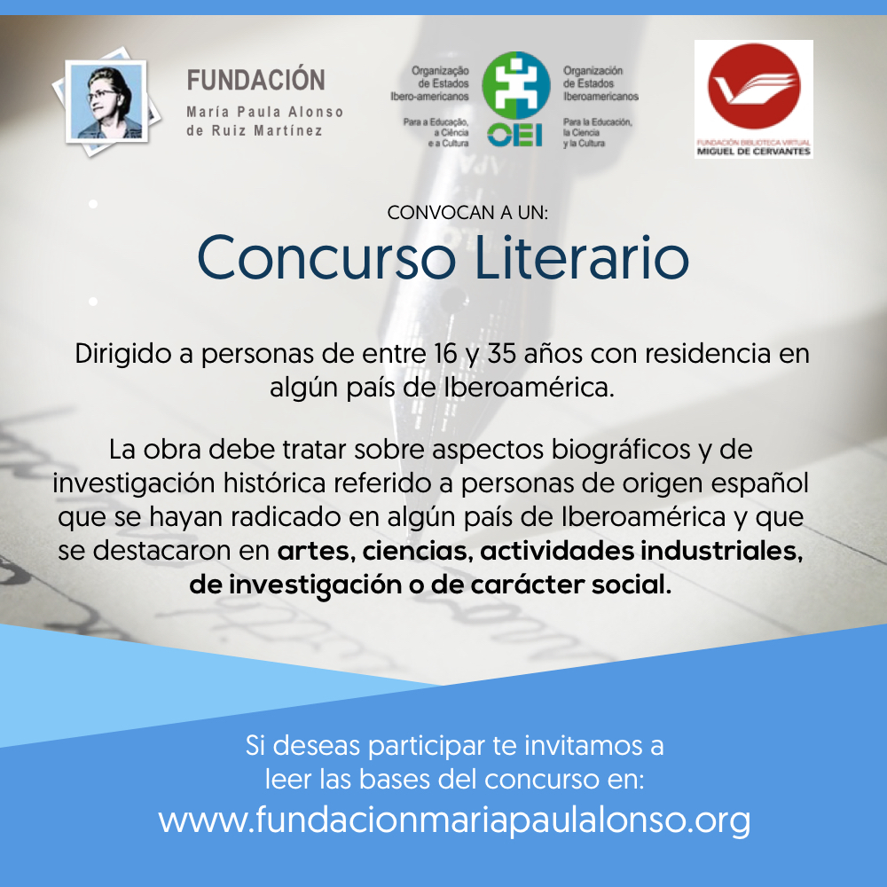 La OEI, junto a la Fundación Biblioteca Virtual Miguel de Cervantes, apoya la convocatoria de un concurso literario de la Fundación María Paula Alonso