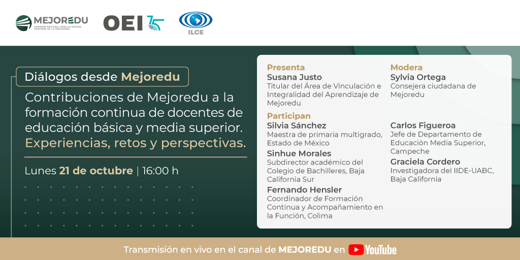 Diálogos desde Mejoredu. Contribuciones de Mejoredu a la formación de docentes de educación básica y media superior. Experiencias, retos y perspectivas. 