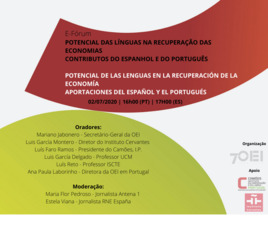 No dia 2 de julho, a OEI realiza o «e-Fórum2020 Potencial das línguas na recuperação das economias: contributos do espanhol e do português»